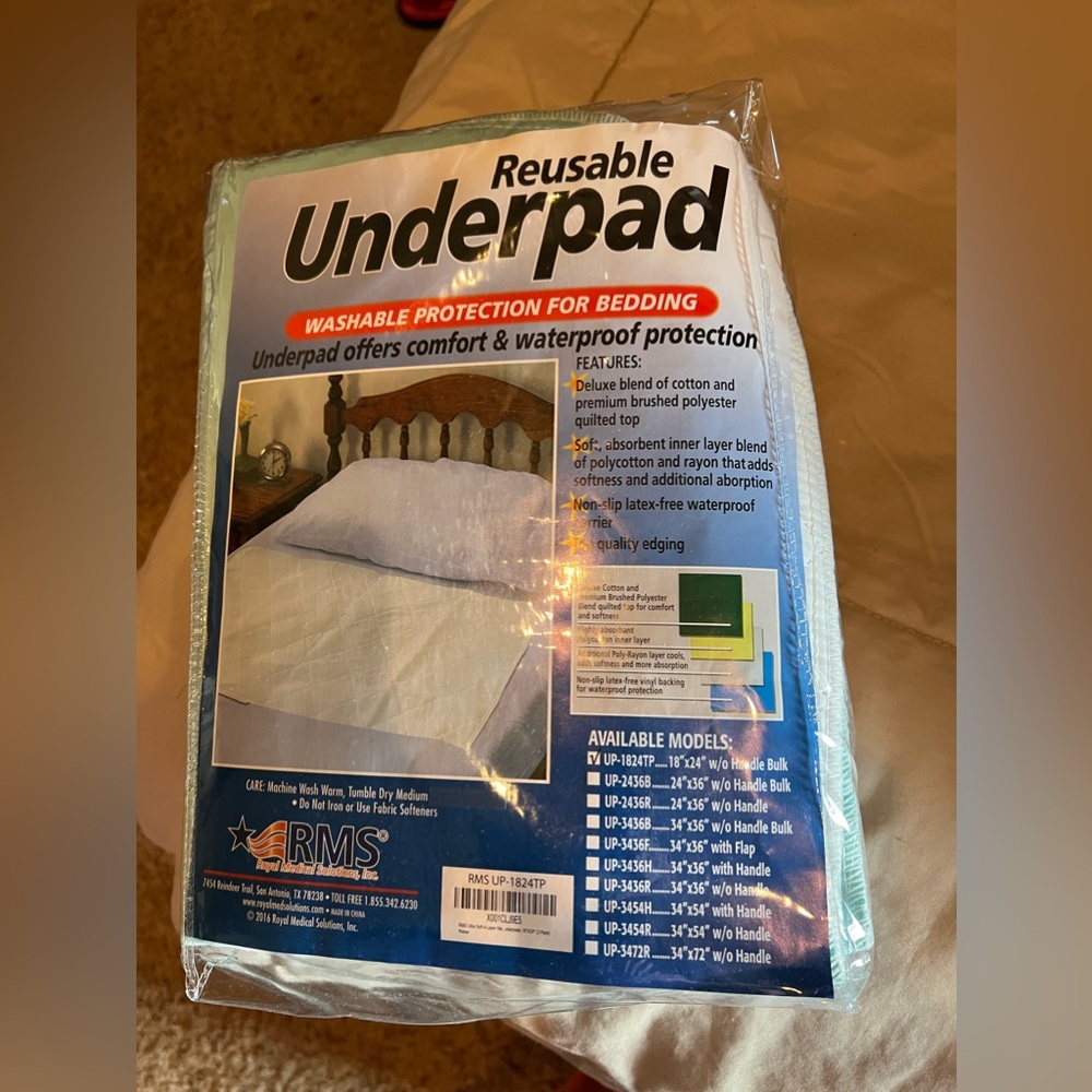 RMS Reusable Washable Underpad Bedding Protection Waterproof 18 in x 24 in